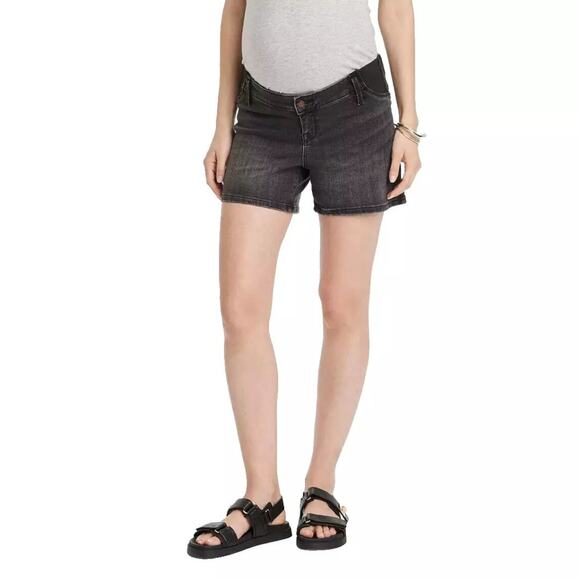 Isabel By Ingrid & Isabel Under Belly Midi Maternity Jean Shorts Black Size 12 - Picture 1 of 6